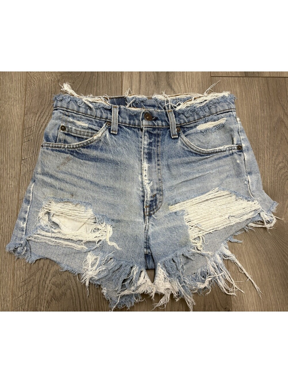 Vintage Orange Tab Levi Distressed High Waisted Shorts Waist 28”